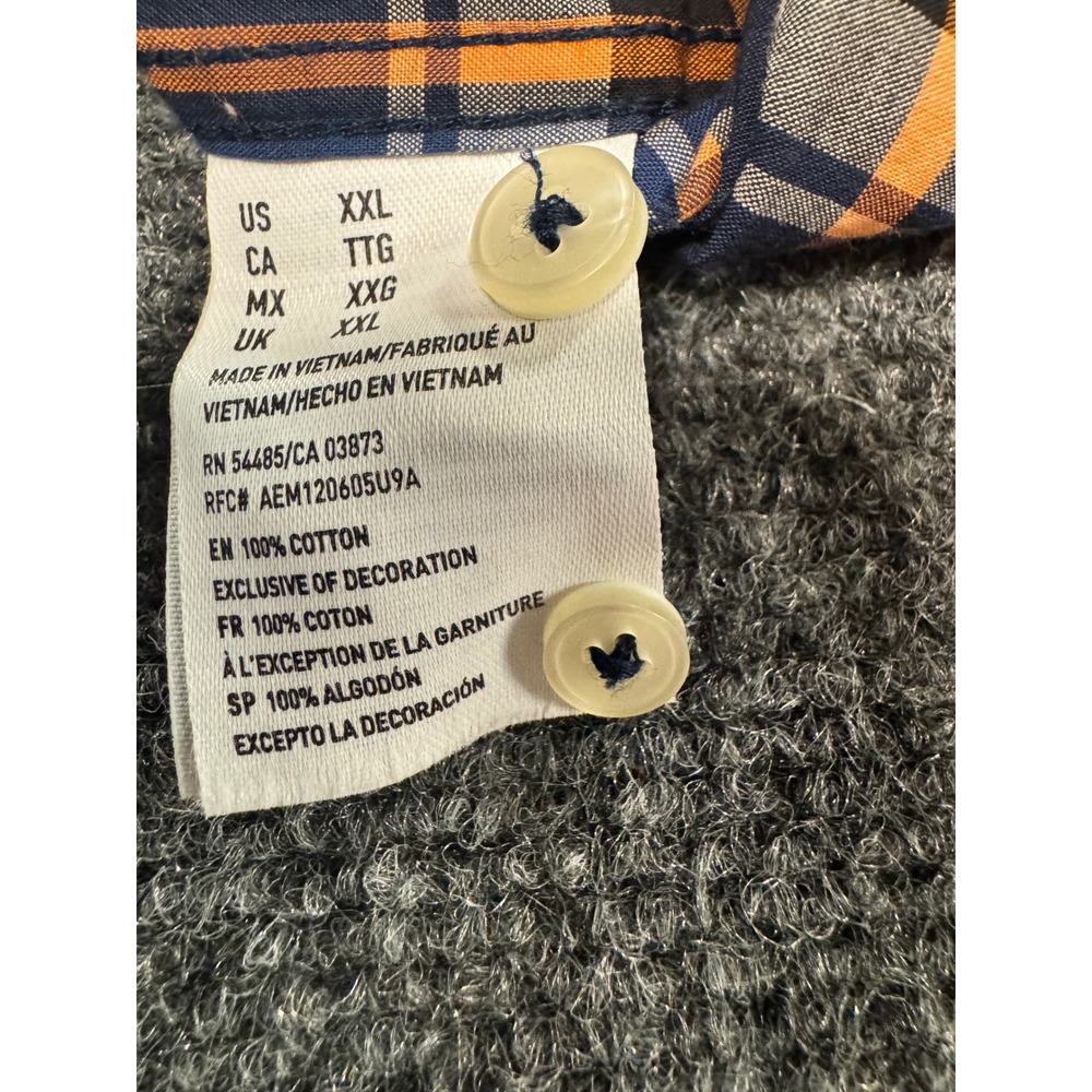 American Eagle Mens XXL Classic Fit Plaid Button Down Shirt Navy Blue Orange - Picture 5 of 6
